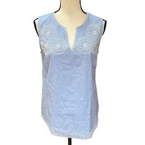J.Crew Size 2 Chambray Light Blue Eyelet Sleeveless Top 100% cotton